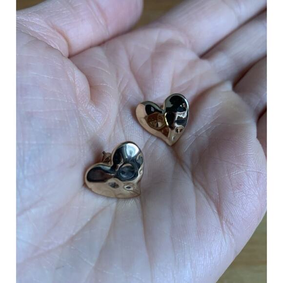 Heart of Gold Lovely Hammered Metal Puffed Heart Stud Earrings - Picture 3 of 7